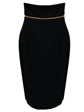 Barbara Bui Black High Waisted Midi Pencil Skirt with Gold Zipper Detail